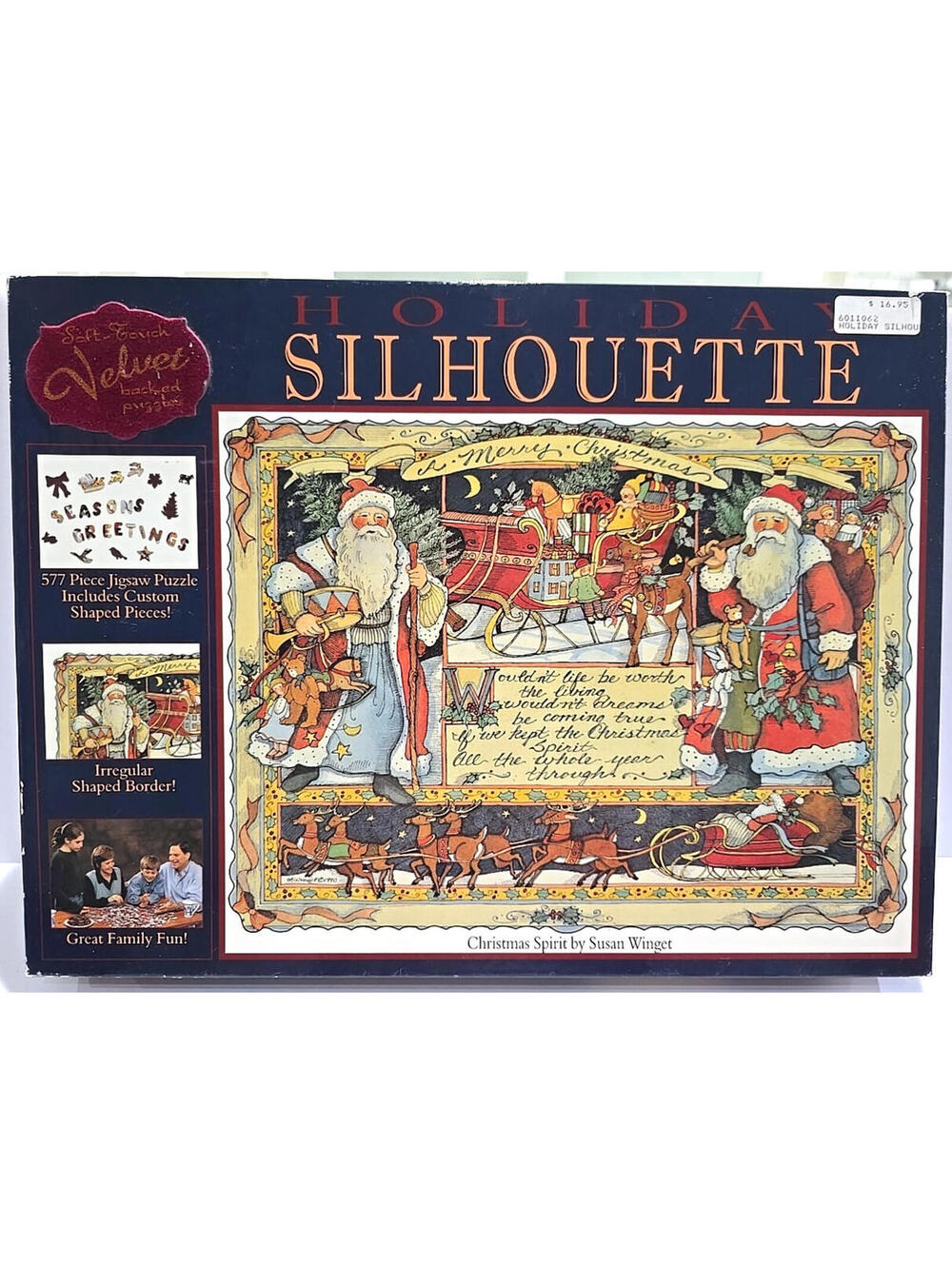 Susan Winget Art CHRISTMAS SPIRIT Velvet Back Santa Jigsaw Puzzle Ceaco 1997
